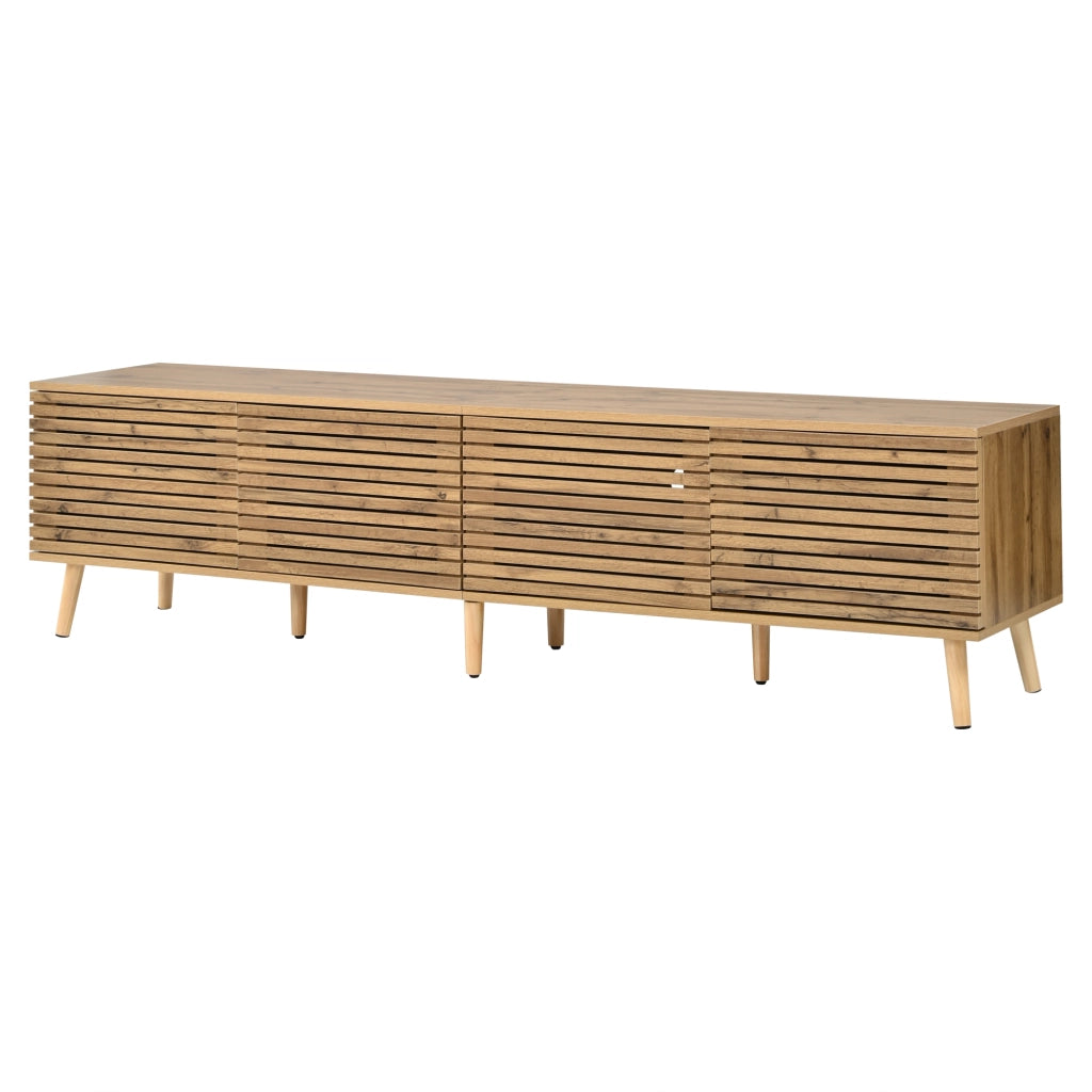 Mobile TV con 4 ante e 6 vani; passacavi - per soggiorno - 180×40×46 cm - in MDF e truciolare - naturale