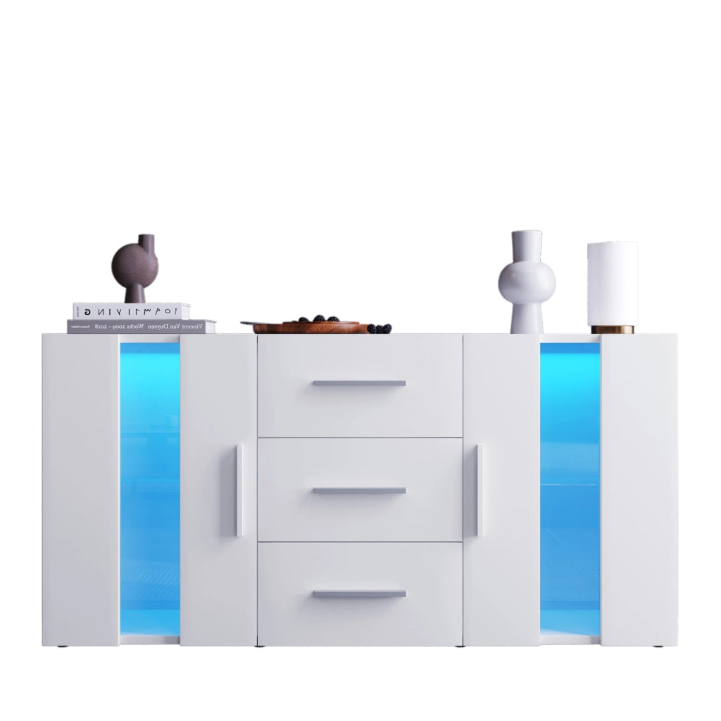Mobile TV Basso con LED ¨C Xylo ¨C Bianco, Legno, 140x35x70