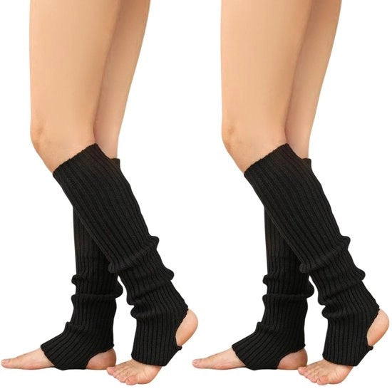 Calzettoni riscaldanti per gambe 2 pezzi - Calzettoni per donna - Calzettoni per ginocchia - Nero - Acrilico - Adattabile e elastico