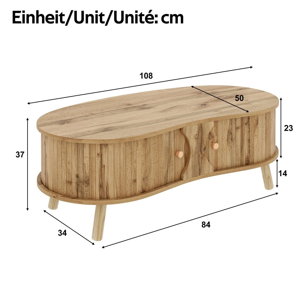 Tavolino da Caff¨¨ con 2 Ante Scorrevoli ¨C MINIMAL ¨C Effetto Legno, MDF, Gambe Massello
