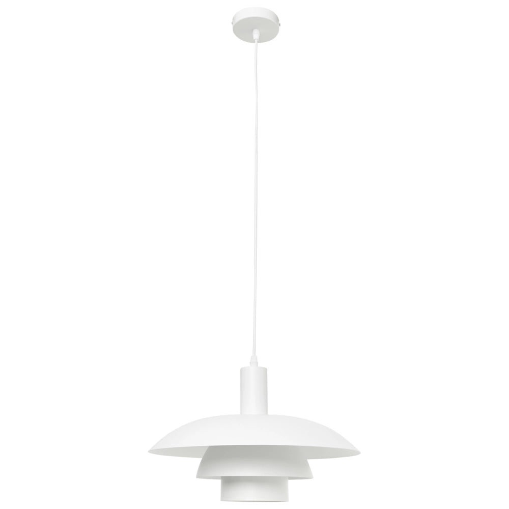 Lampada a sospensione in metallo bianco con design a gradini in stile metà secolo