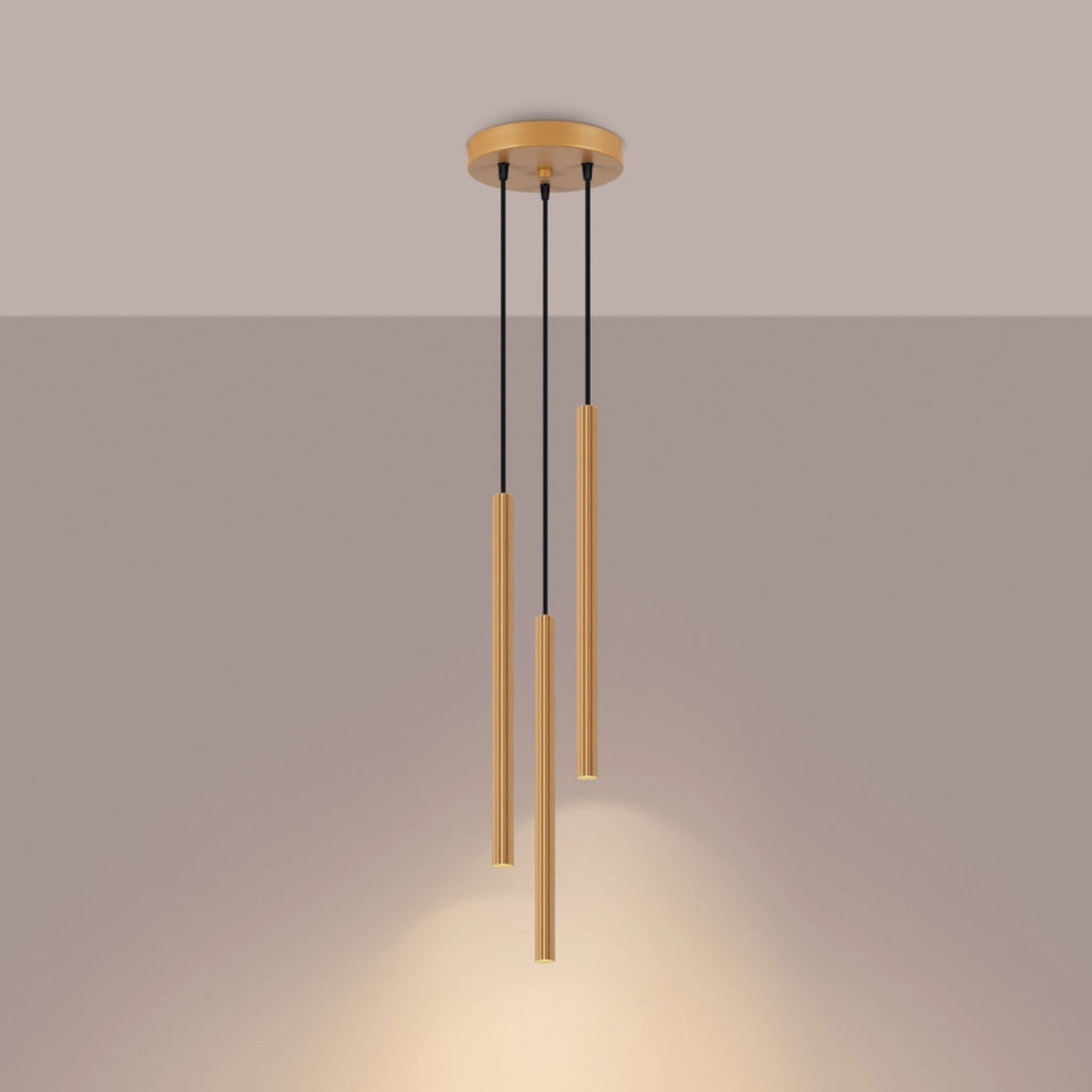Lampada a sospensione tubolare rigata oro ZENTRA 3 G9