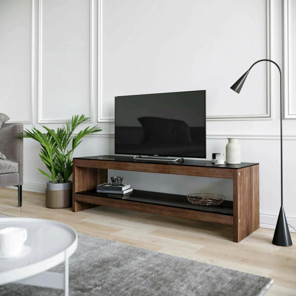 Mobile porta TV Wiley, Credenza da soggiorno, Armadio basso per TV, Base parete attrezzata, 140x40h45 cm, Noce