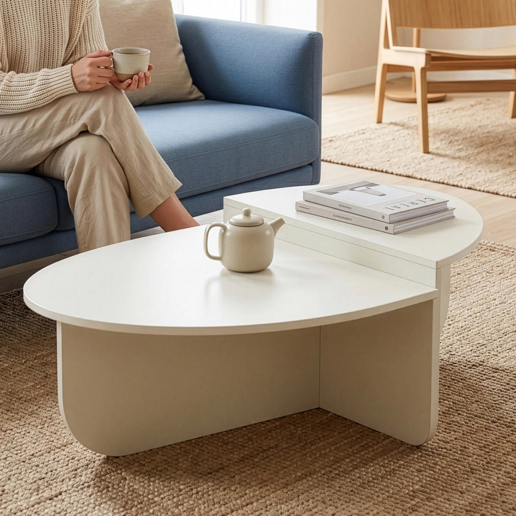 Tavolino Basso da Salotto Tondesdaslo con 2 Piani Semicircolari di Diverse Misure - Bianco [en.casa]
