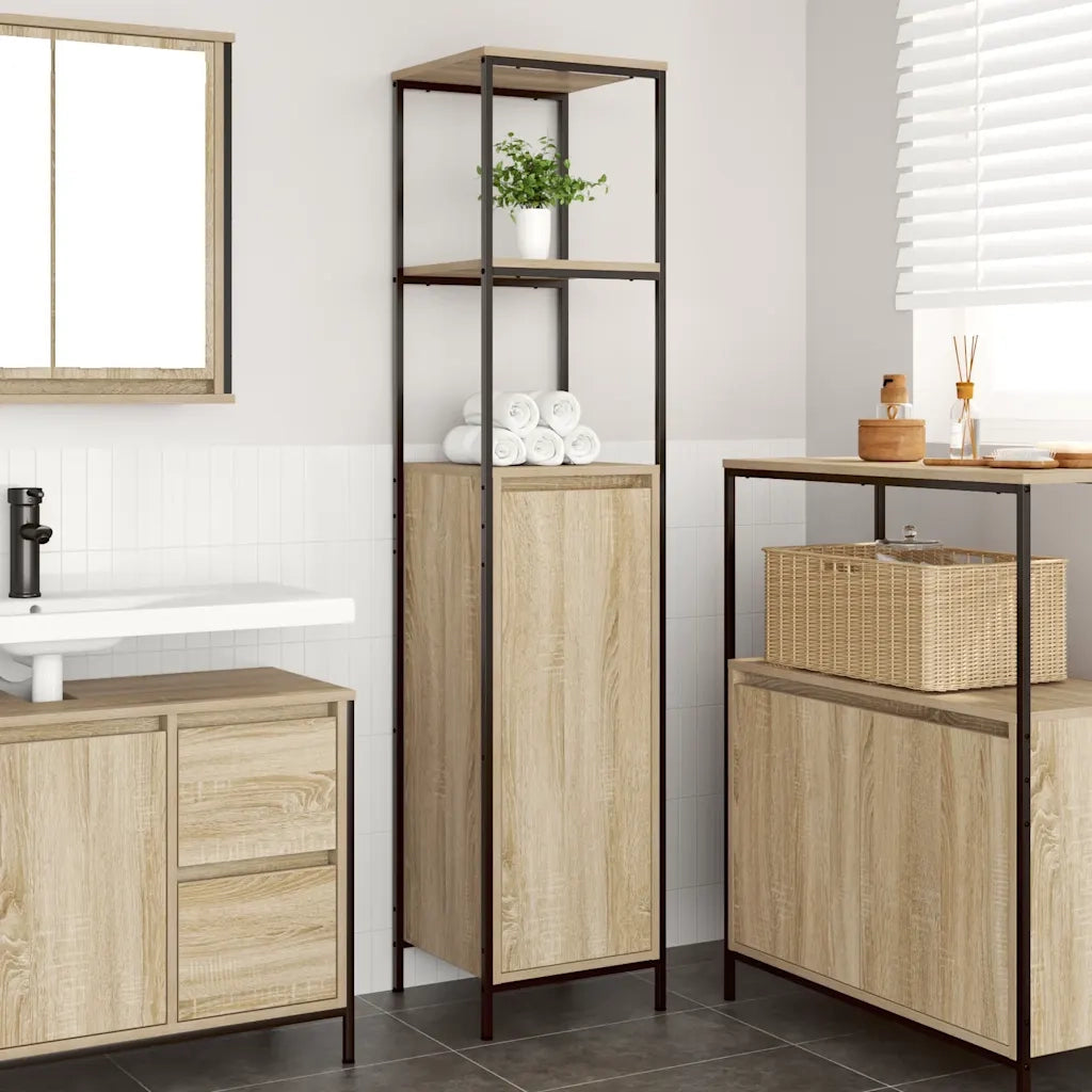 vidaXL Mobile da Bagno con Ripiani Rovere Sonoma 36x35x165 cm