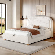 Letto imbottito matrimoniale - Xylo - 160x200 cm - Bianco - Funzione idraulica, testiera imbottita, ampio spazio di archiviazione