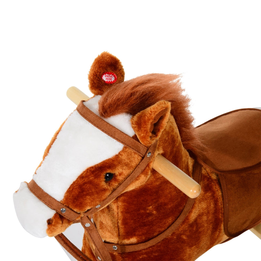 CAVALLO A DONDOLO PER BAMBINI IN PELUCHE CON SUONI MARRONE