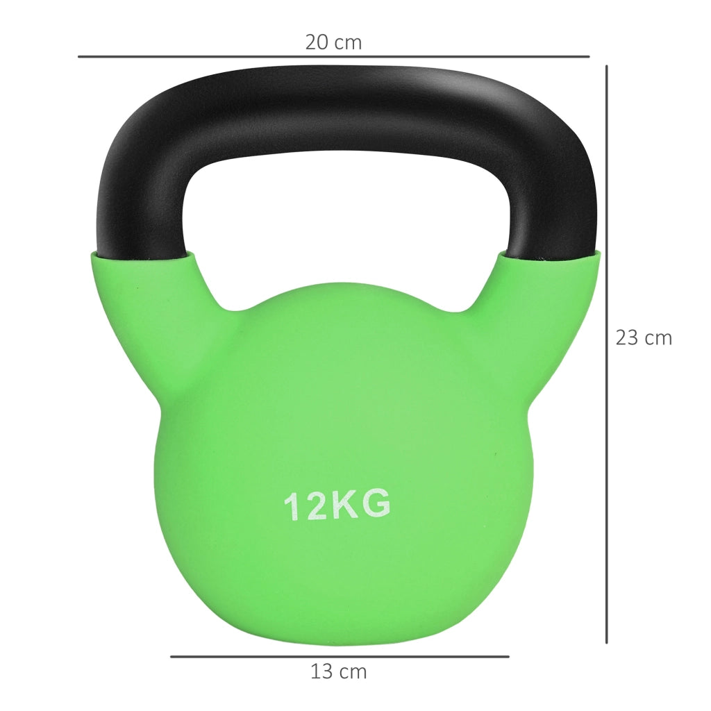 Kettlebell 12 kg ¨C Xylo ¨C Ghisa con Rivestimento in Neoprene Verde 20x13x23 cm