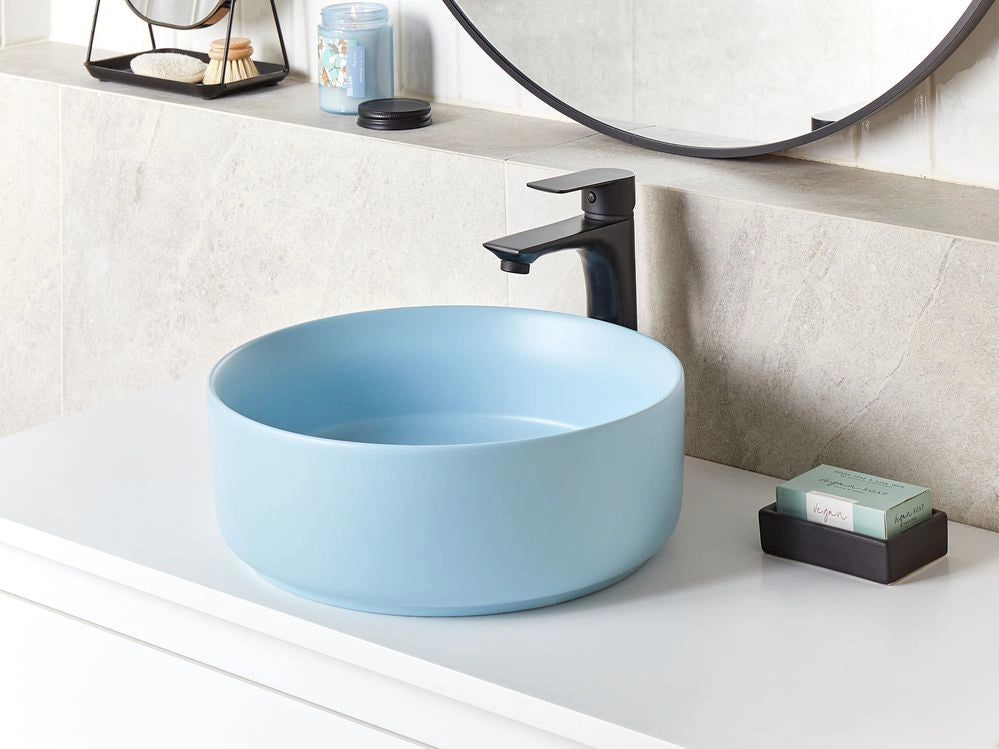 Lavandino da appoggio Blu Ceramica 370 mm Opaco Lavandino da bagno rotondo