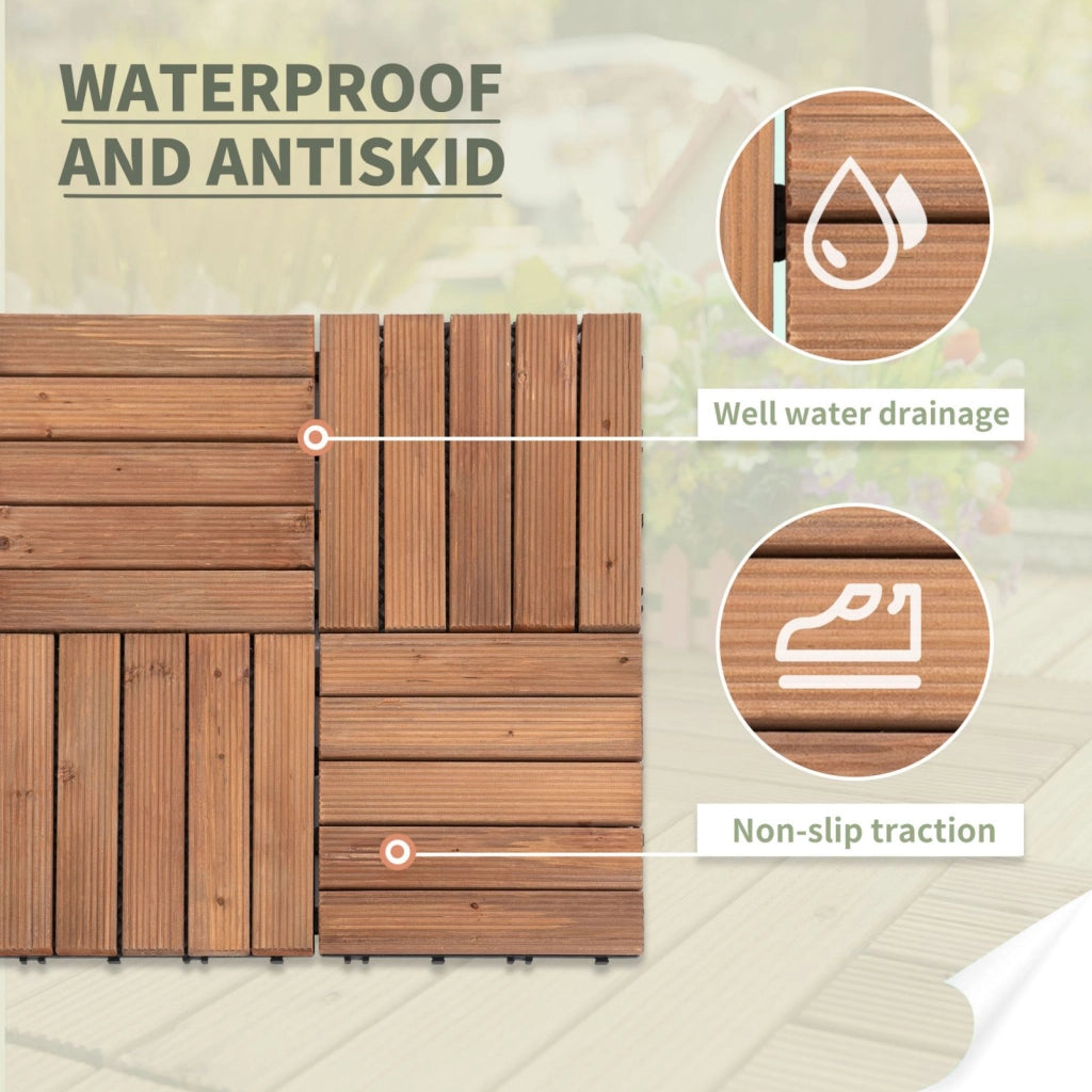 EasyComfort Piastrelle per Esterni Pavimento in Legno, Set 27 Pezzi Montaggio a Incastro, 30x30x2.5cm