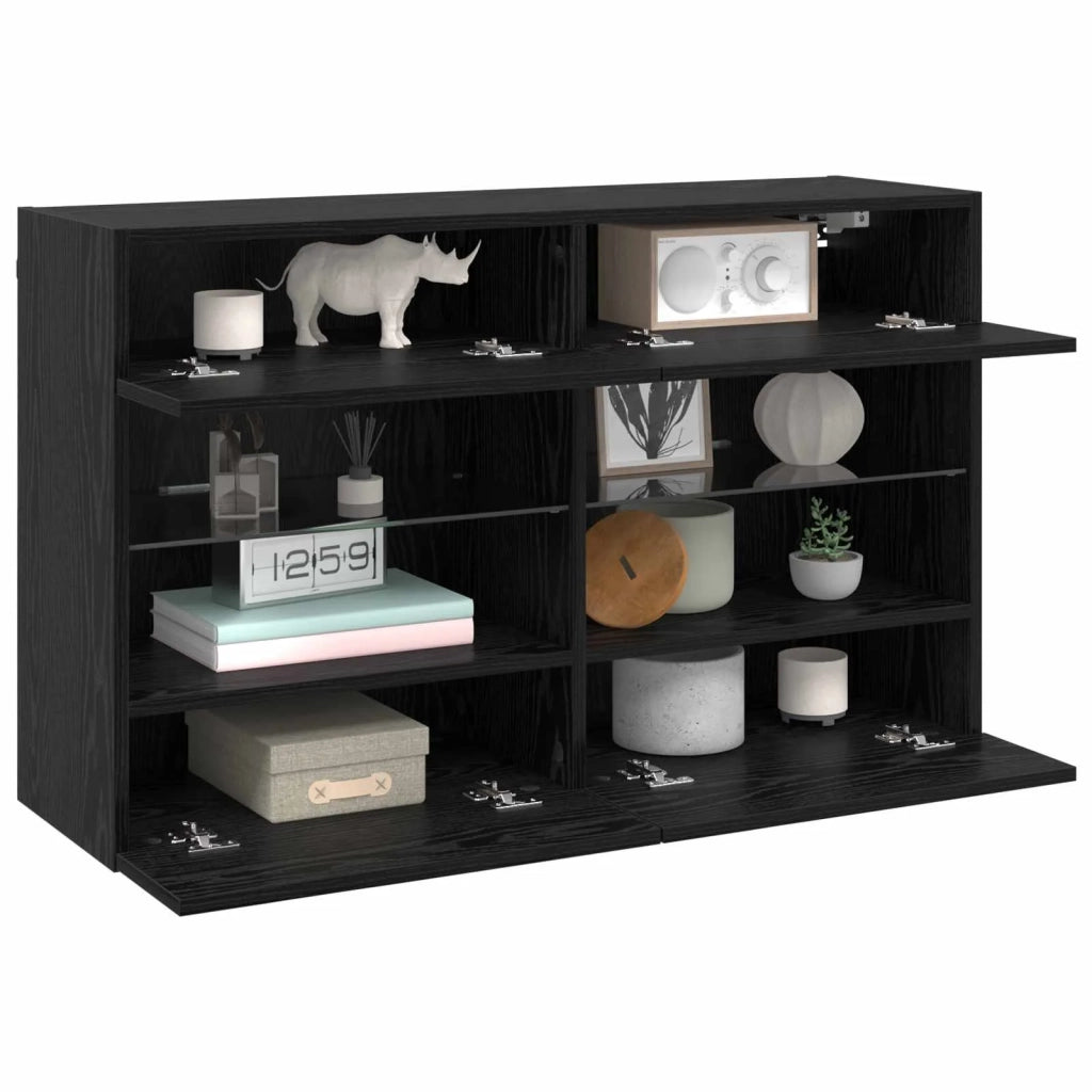 Mobile TV da parete con LED Rovere Nero 98,5 x 30 x 60,5 cm