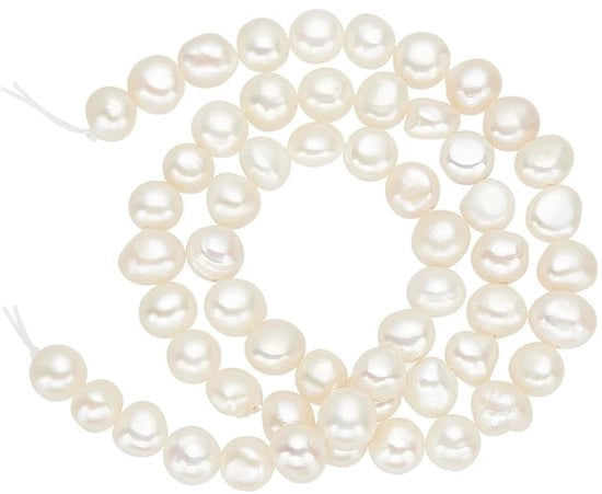 Pareli di acqua dolce naturali - Ideali per la creazione di gioielli - Bianchi - Filo di perle - Adatti per bracciali e orecchini