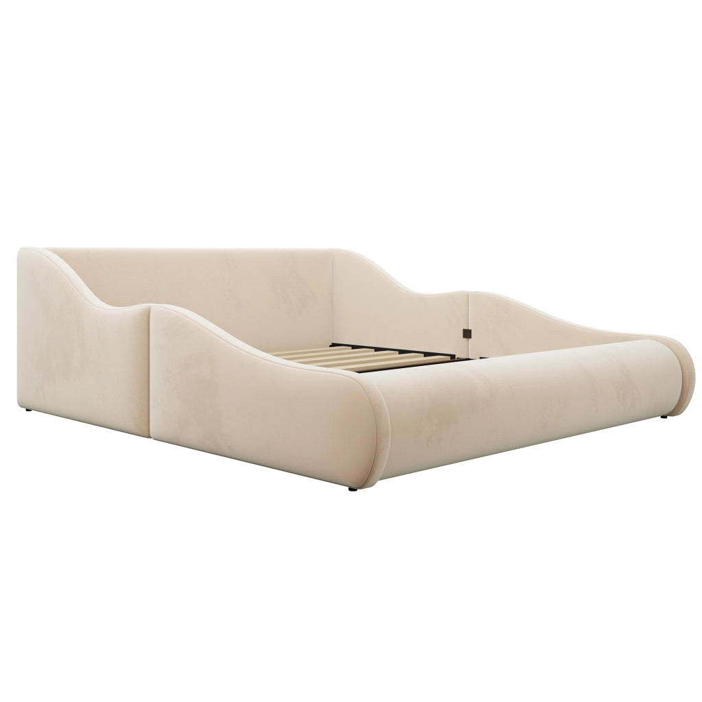 Letto imbottito per bambini 140 x 200 cm con testiera alta e sponde laterali; beige
