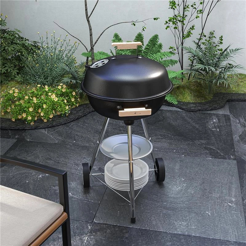 BARBECUE A CARBONELLA CON GRIGLIA IN ACCIAIO COPERCHIO E PRESE D'ARIA E RUOTE NERO 48X56PX94 CM
