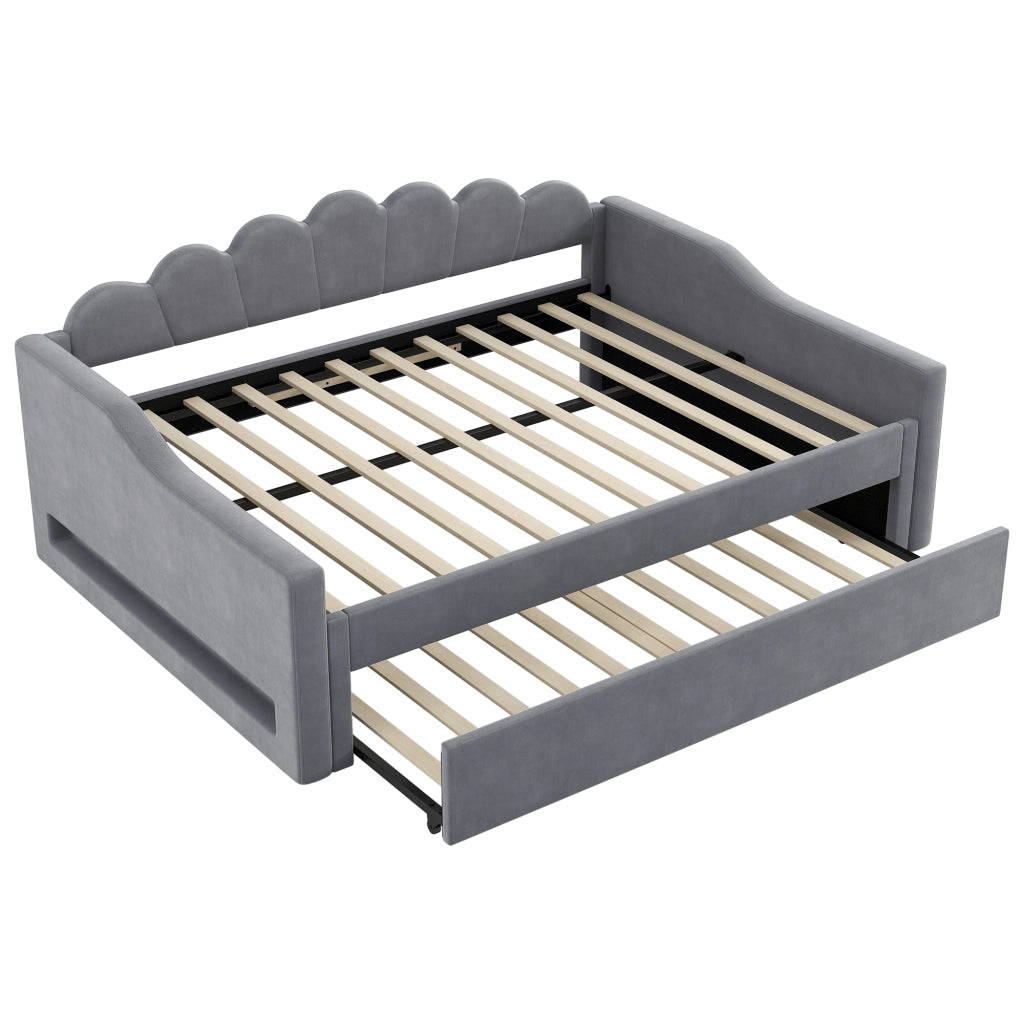 Letto a Divanetto 140 x 200 cm con Letto Estraibile e LED Regolabile - Grigio