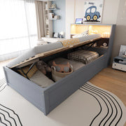 Letto singolo multifunzione 90x200 cm con LED e prese, grigio