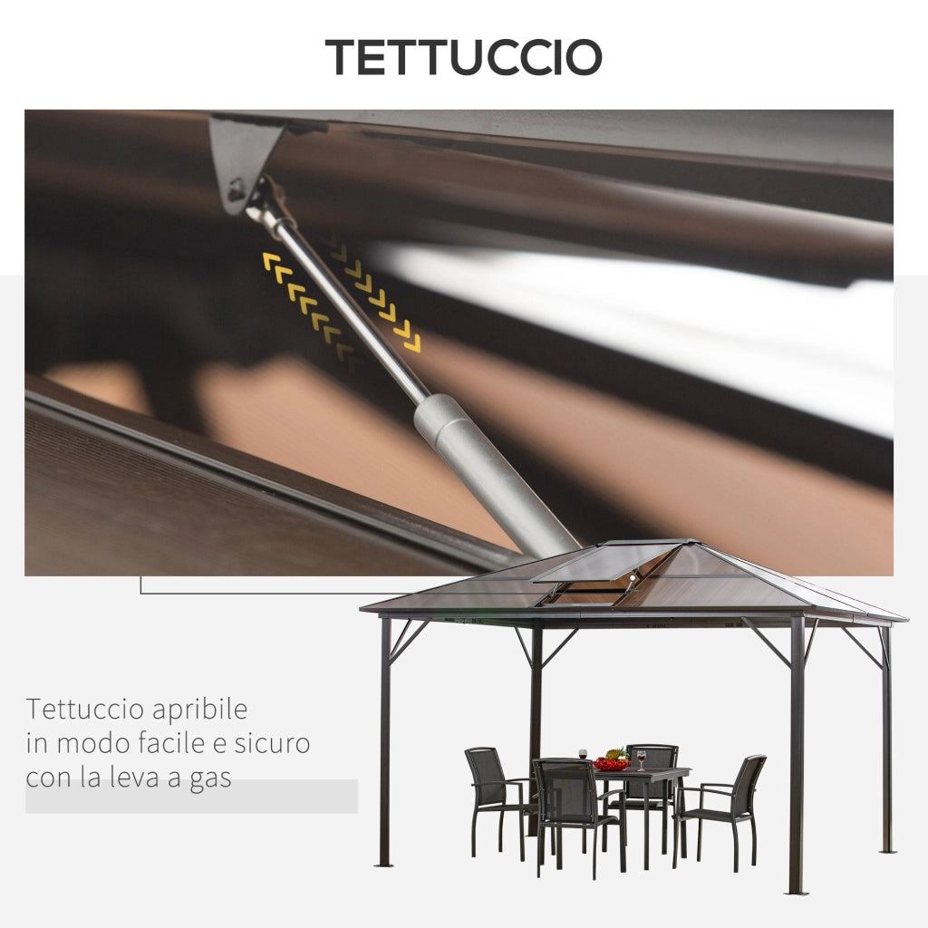 EasyComfort Gazebo da Giardino 3.6x3m con Tetto Apribile in Policarbonato e Struttura in Alluminio