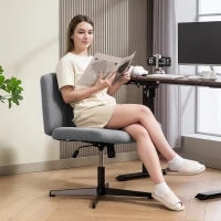 Sedia da Ufficio senza Braccioli Sedia da Scrivania Basculante con Gambe Incrociate Sedile Largo e Altezza Regolabile Grigio