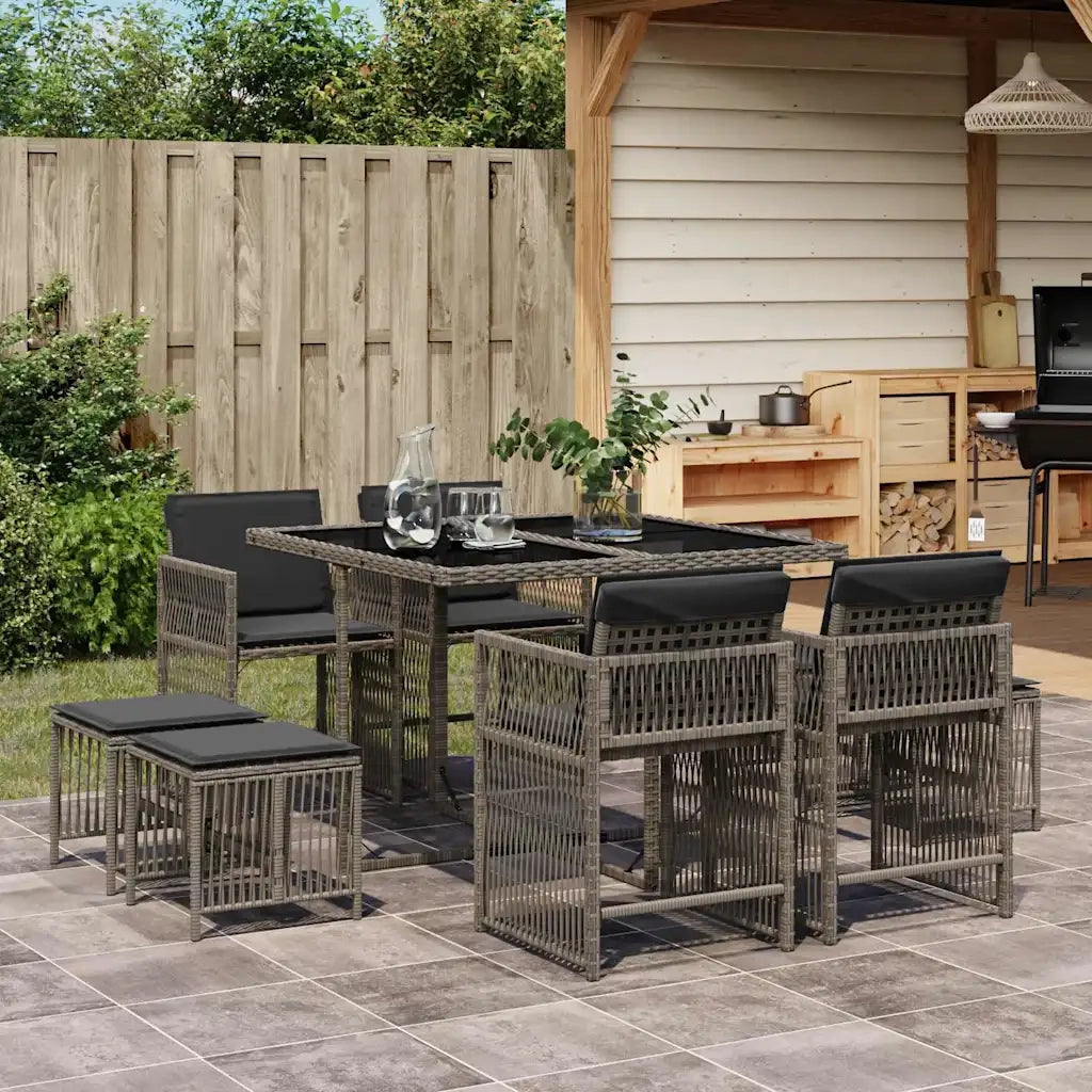 Set da Pranzo da Giardino 9 pz | Set Salotto da Giardino con Cuscini in Polyrattan Grigio