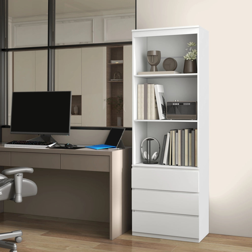 Libreria con 3 ripiani e 3 cassetti ¨C zephmum ¨C 60x35x180 cm in legno bianco