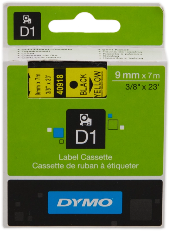 DYMO D1 etichette originali / Rotolo da 9 mm x 7 m / stampa nera su giallo / etichette autoadesive per etichettatrice LabelManager / 1 Pezzo