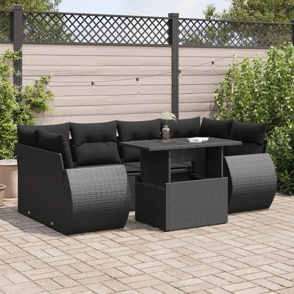Set Divani da Giardino con Cuscini 7pz Nero Polyrattan 3326586