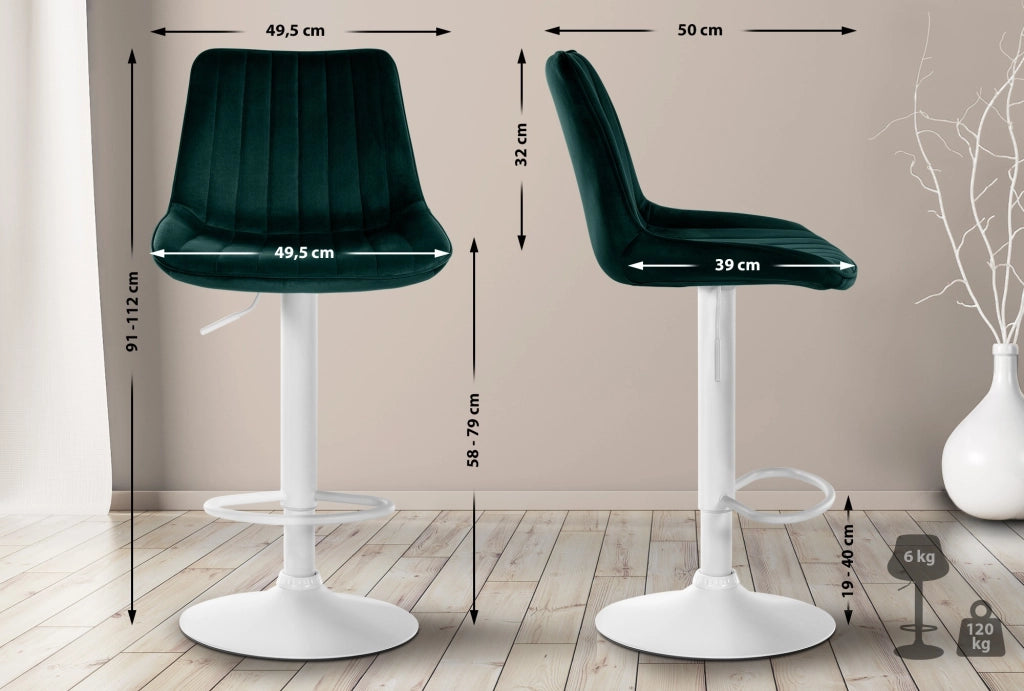 2er Set Barhocker Toni Samt weiЯ