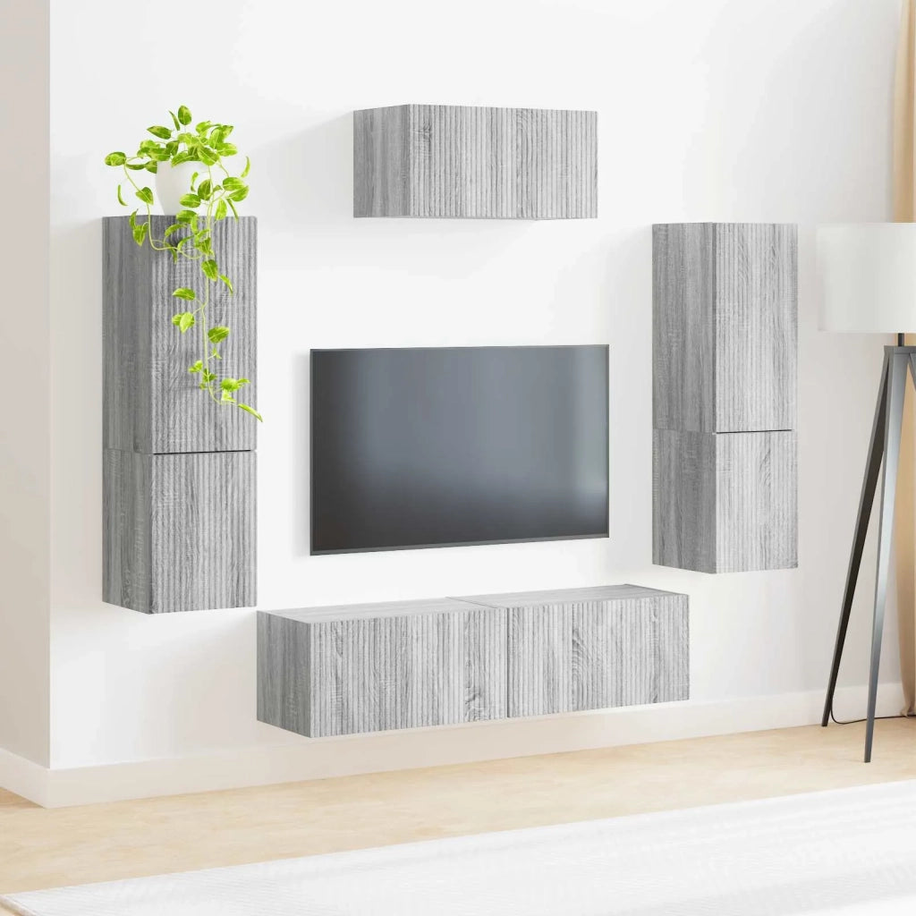 Set mobile TV 4 pz | Armadietto TV | Mobile Porta TV Grigio Sonoma Legno multistrato