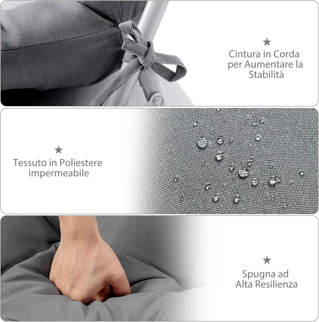 Cuscino Imbottito per Poltrona Sdraio Relax, Cuscino a 3 Pieghe per Sdraio e Lettino, Cuscino Prendisole con Corda, per Interno ed Esterno, 117 x 56 x 12 cm (4, Grigio)