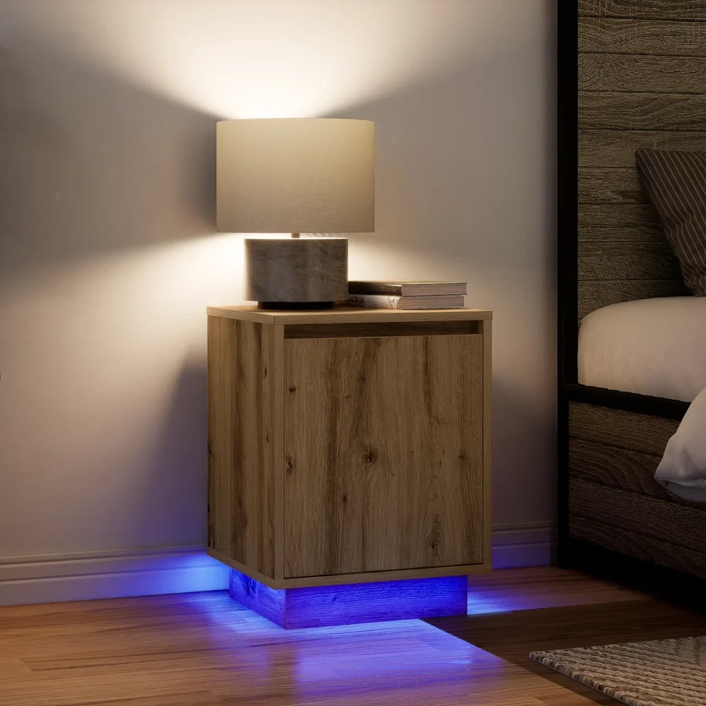 Comodini con Luci a LED 2 pz Rovere Artigianale 38x34x50 cm 861282