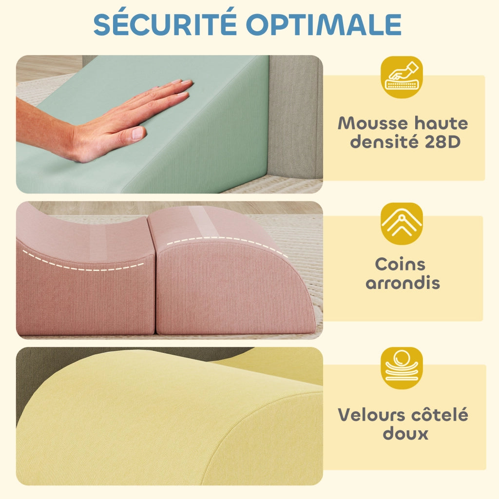 Set Parcours Motricit¨¤ Modulare 7 Pezzi ¨C Xylo ¨C Schiuma Velluto Lavabile 174x174x30 cm Multicolore