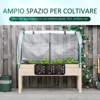 Letto per Orto in Cassetta con Serra da Giardino, Portapiante da Esterno in Legno e PE per Fiori e Verdure, 121x55x117cm