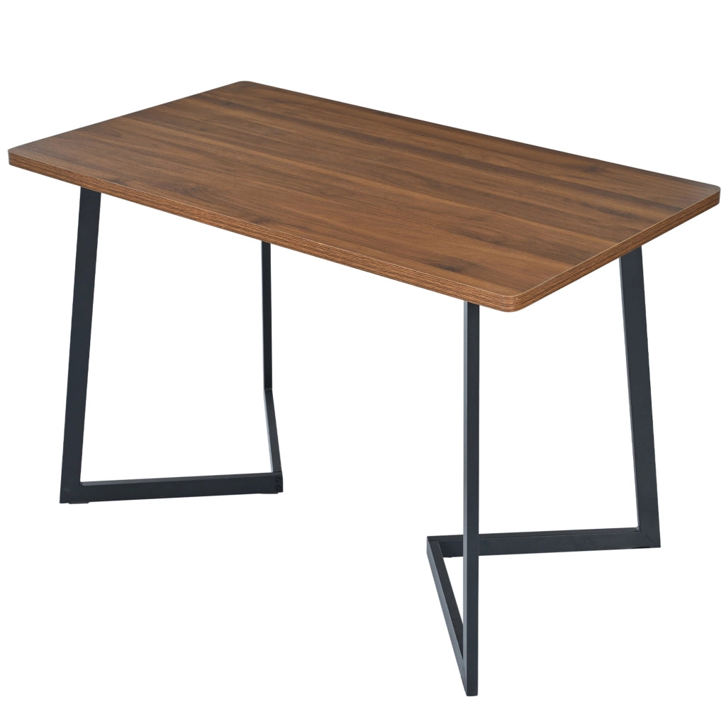 Tavolo da pranzo con 4 sedie in MDF colore noce e gambe in metallo nero per cucina e soggiorno