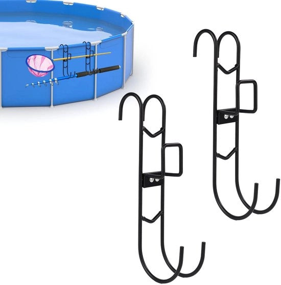 Hanger per palo da piscina 2 pezzi - Metallico hanger per piscina - Gravità hanger per piscina - 25x8,3x4,3cm - Hanger per stanghe in acciaio - Adatto per rete per skimmer - Hanger per piscina
