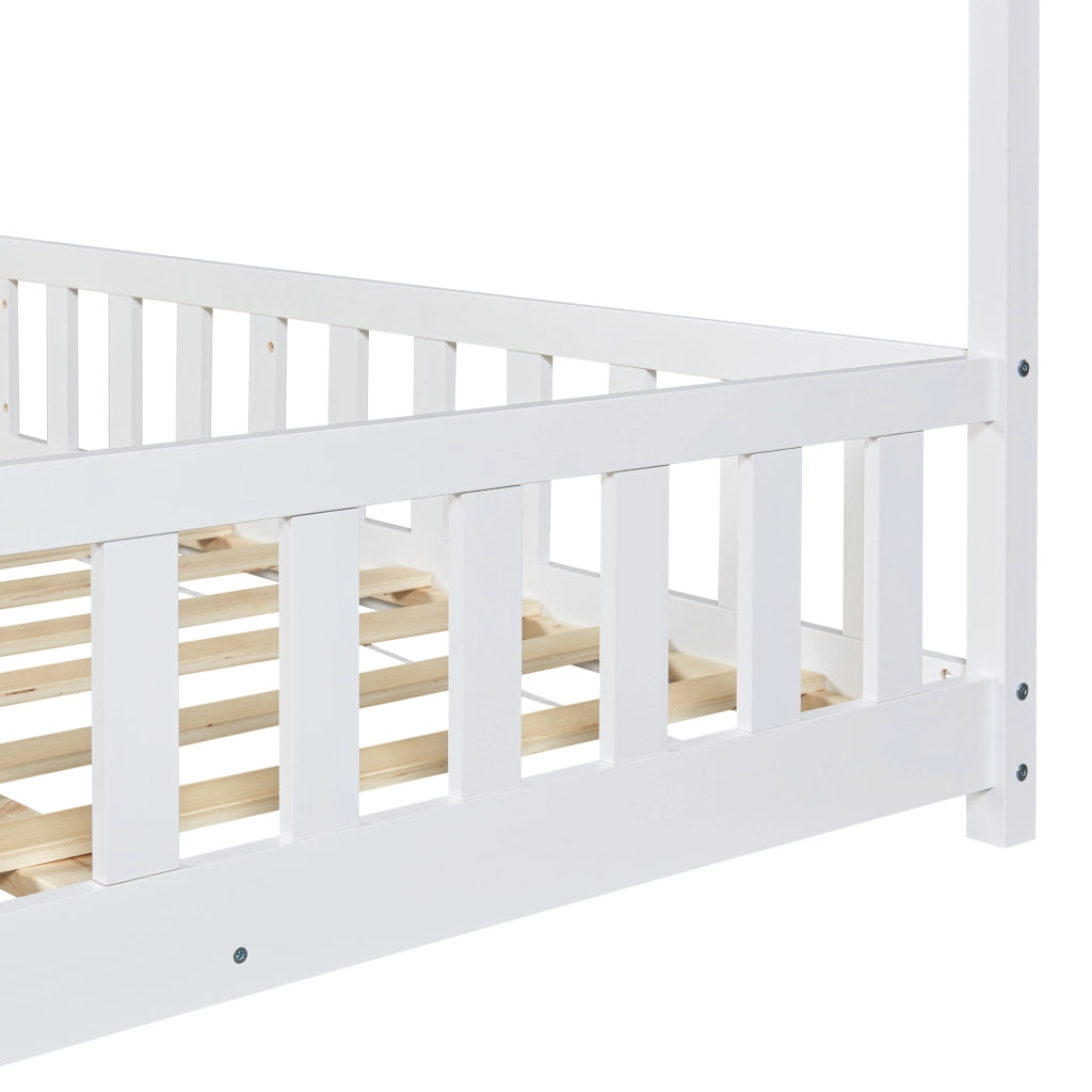 Letto Piazza e Mezza Hesel per Cameretta a Forma di Casetta 120 x 200 cm Bianco [en.casa]