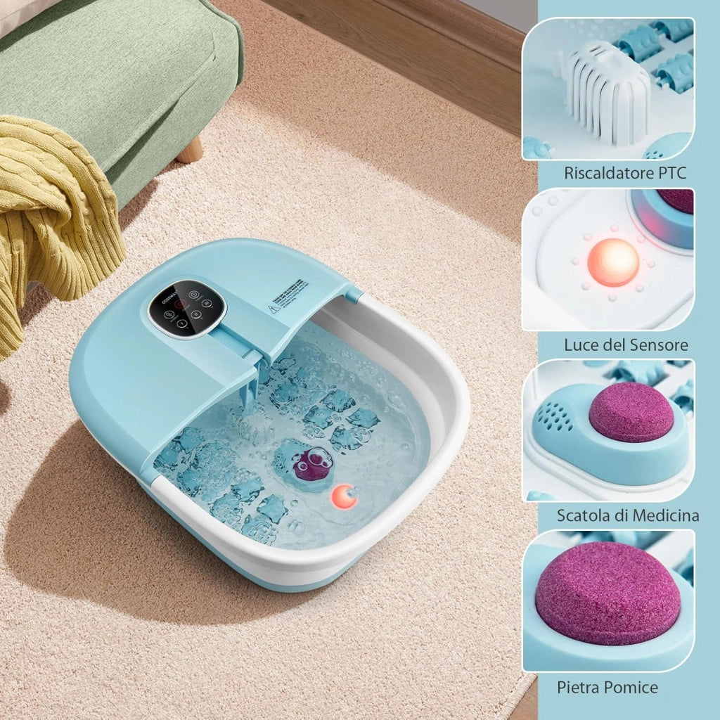 Pediluvio Massaggiatore Piedi Elettrico, Idromassaggiatore Plantare Pieghevole con Riscaldamento e Telecomando, 3 Temperature Regolabili (blu)