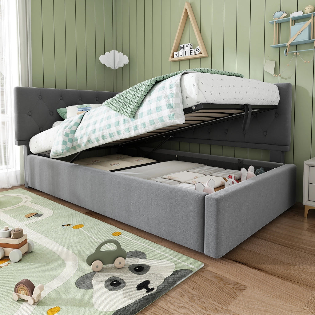 DIVANO LETTO 90x190 cm Velluto Grigio con contenitore idraulico