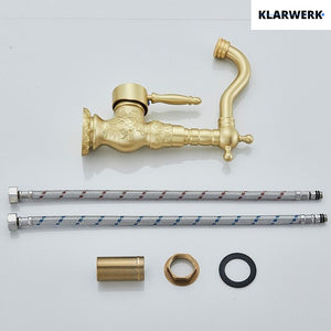 JULIAN | Rubinetto da bagno alto vintage oro spazzolato | Miscelatore retrò in acciaio inox per lavabo freestanding | Bagno con rubinetto gastronomico