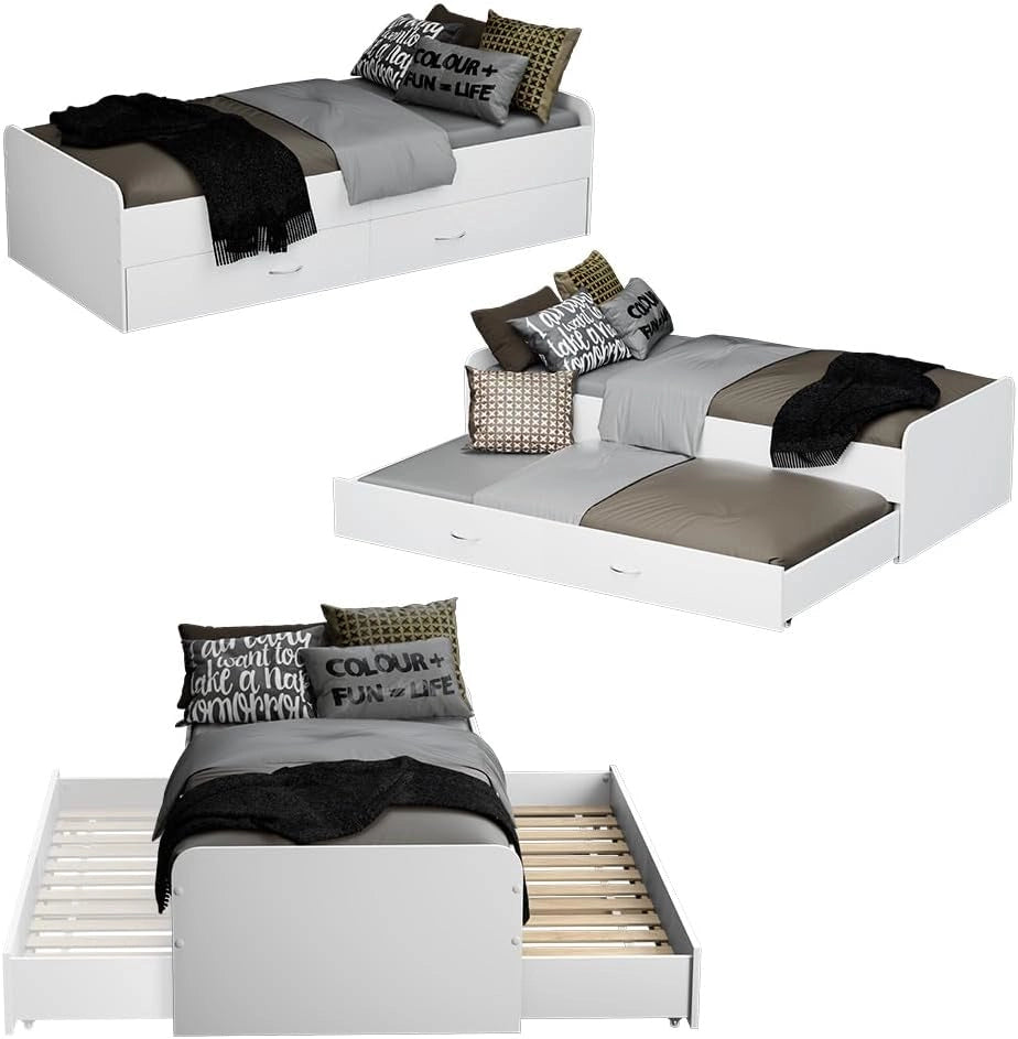 Oskar Store Letto per bambini Jaspar, Bianco, 204 x 94 cm con rete a doghe, senza materasso