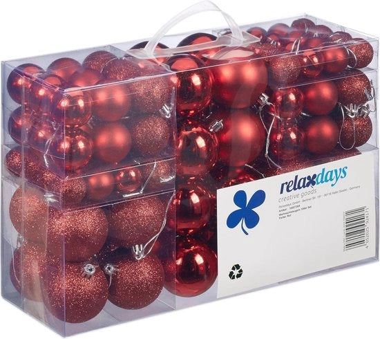 Set di Palline di Natale da 100 pezzi - Decorazioni tradizionali per albero di Natale rosse, mat, lucide e con glitter, dimensioni 3, 4 e 6 cm