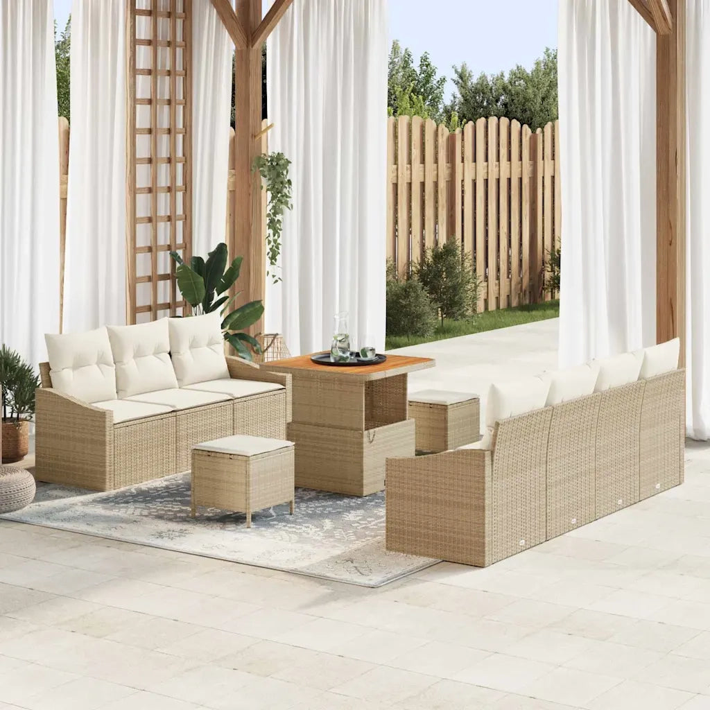 Set Divano da Giardino con cuscino 10 pcs Beige polyrattan