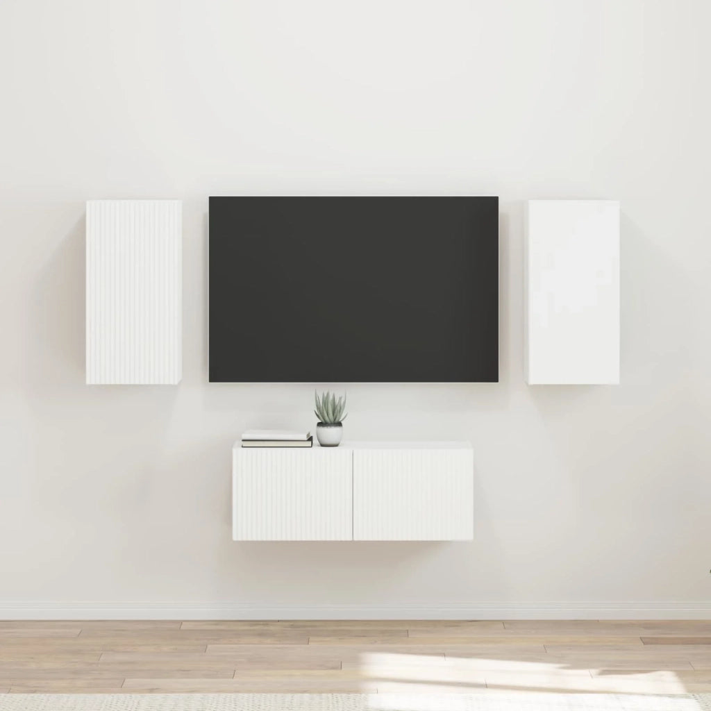 Set mobile TV Montaggio a parete 6 pcs Bianco Legno multistrato 3409060
