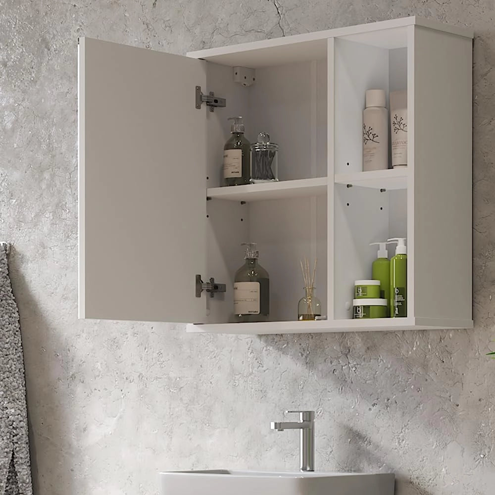 Mobile a specchio per il bagno Leano, Bianco, 60 x 60 cm, adatto per la conservazione di articoli da bagno e asciugamani