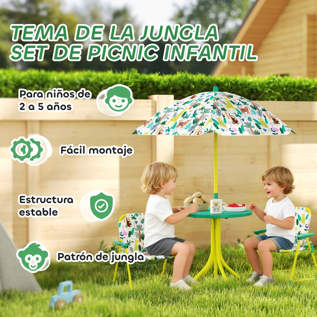 Set Tavolo e Sedie per Bambini da Giardino 4 Pezzi ¨C zephmum ¨C Verde, Pieghevole