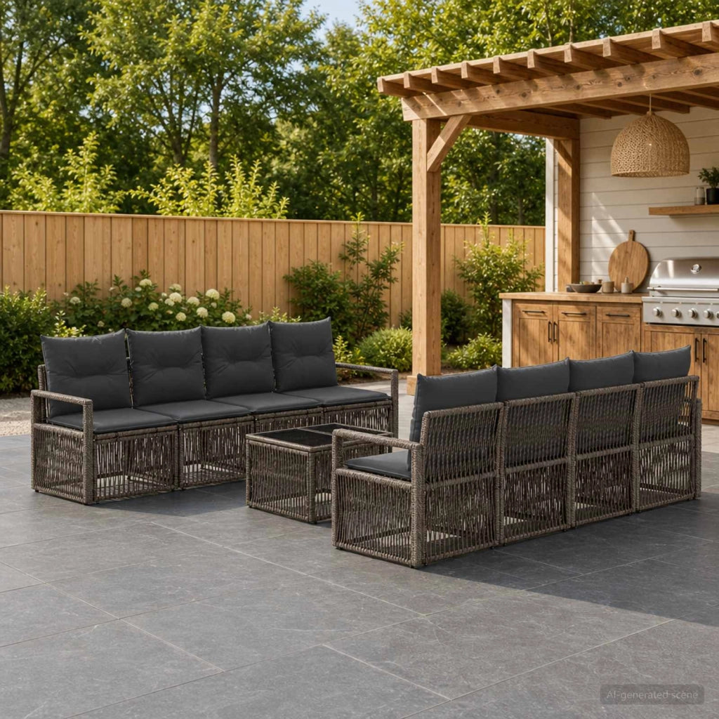 Set Divano da Giardino 9 pz Grigio polyrattan 3435656