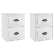 Set di 2 Comodini | Armadio da Notte | Mobiletto da notte a Parete Bianco Lucido 41,5x36x53 cm