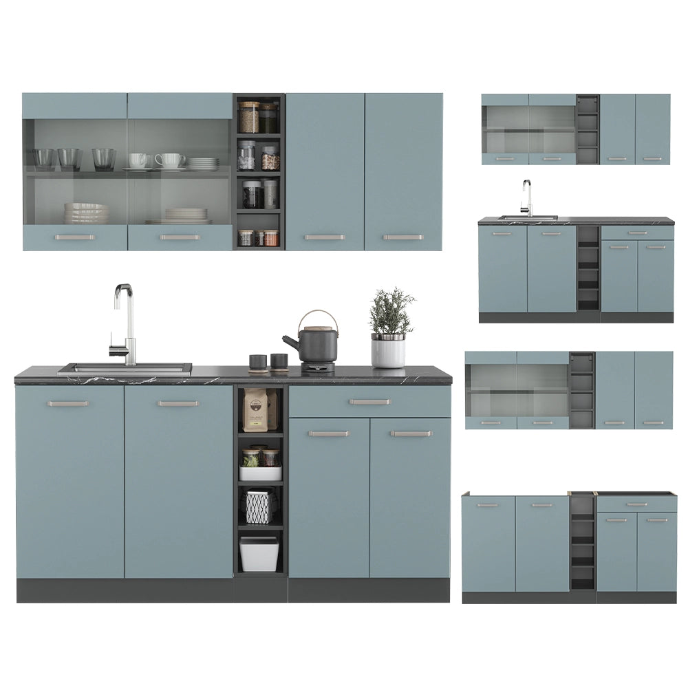 Vicco Cucina completa Blu-grigio/antracite 160 cm , PL Rovere