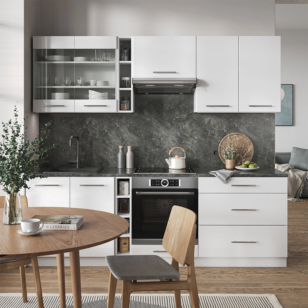 Cucina componibile Fame-Line Bianco lucido/Bianco 235 cm, PL Rovere Vicco