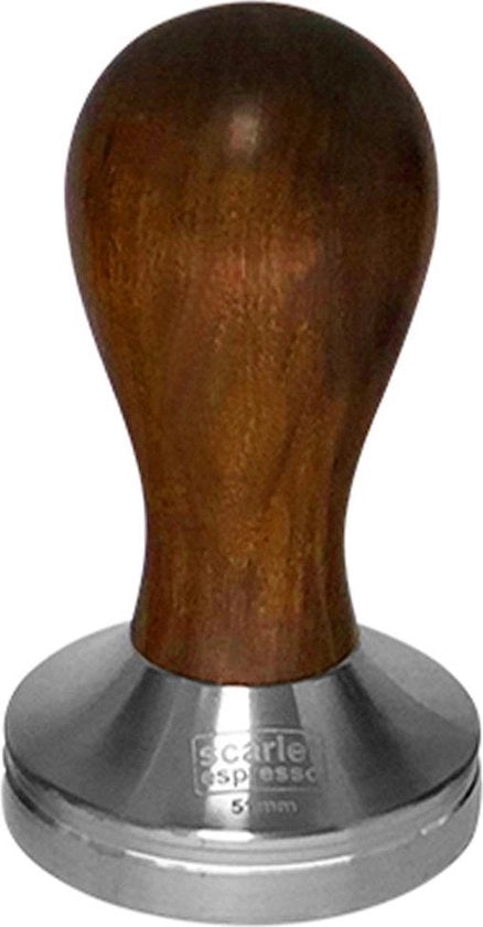 Tamponatore "Classico" per barista; con impugnatura ergonomiche in legno pregiato e base in acciaio inox precisionemente realizzata.