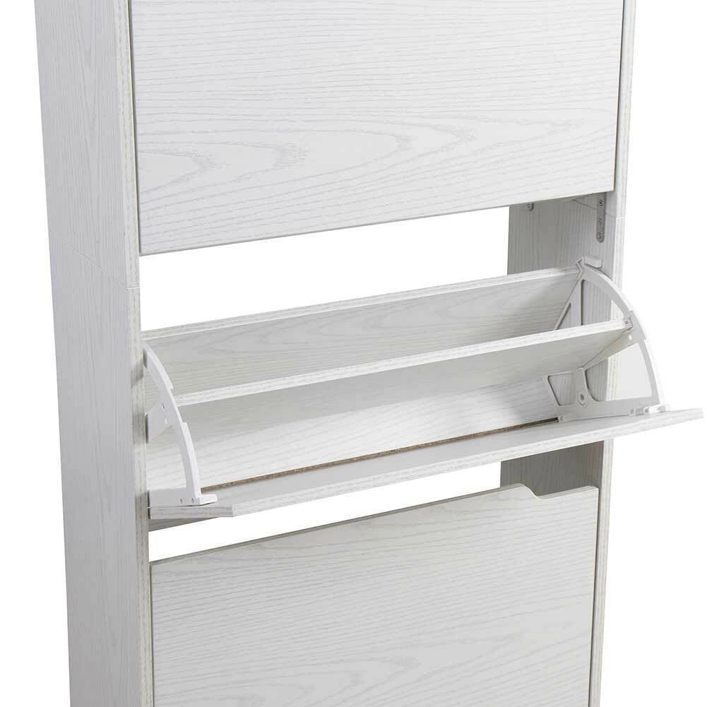 Scarpiera 3 Ante Ripiani Doppia Profondita Legno MDF 63x24x115 Bianco Frassinato